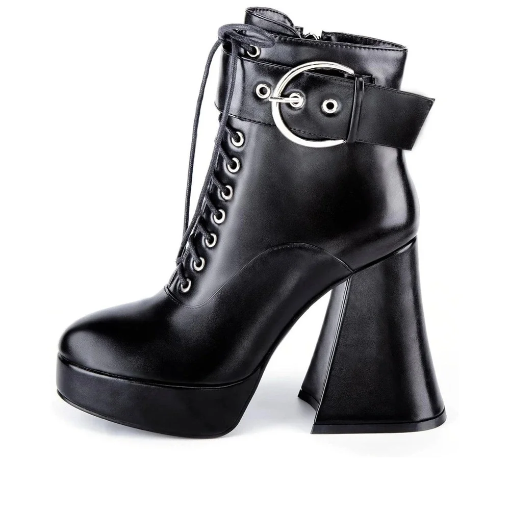 Women's‎ Buckle Strap Block Platform Shoes Dusvoik